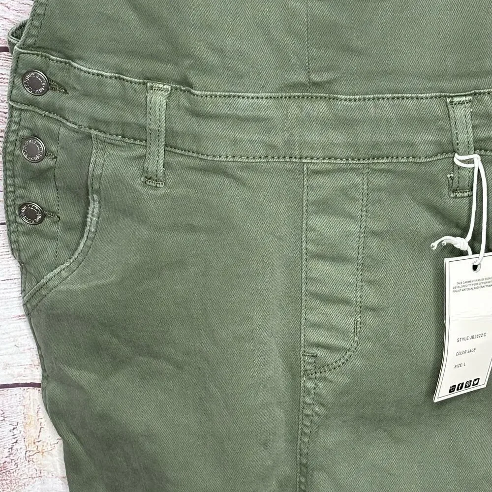 Judy Blue Denim Sage Green Overall Skirt Dress Size Large New - Picture 8 of 12